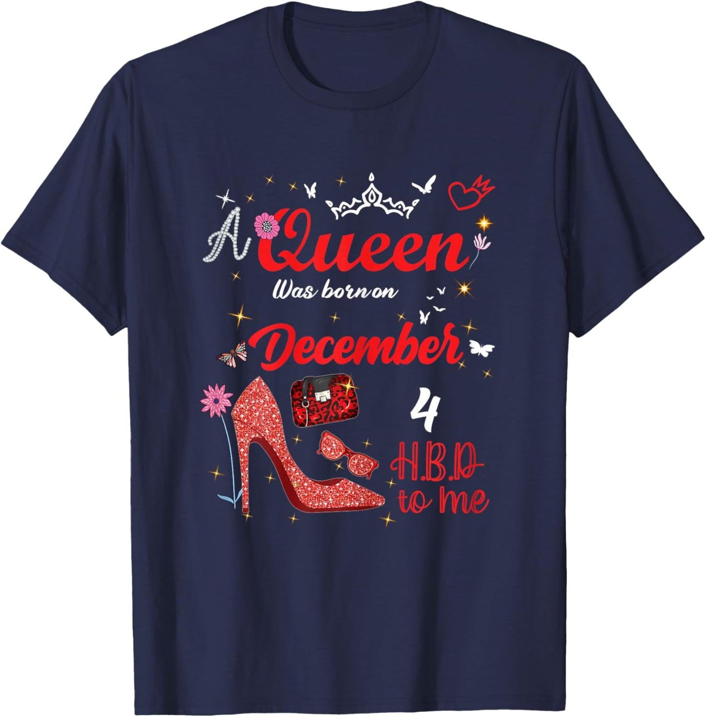 December 4 Birthday This Queen was Born on December 4th T-Shirt - T-Shirt | Navy