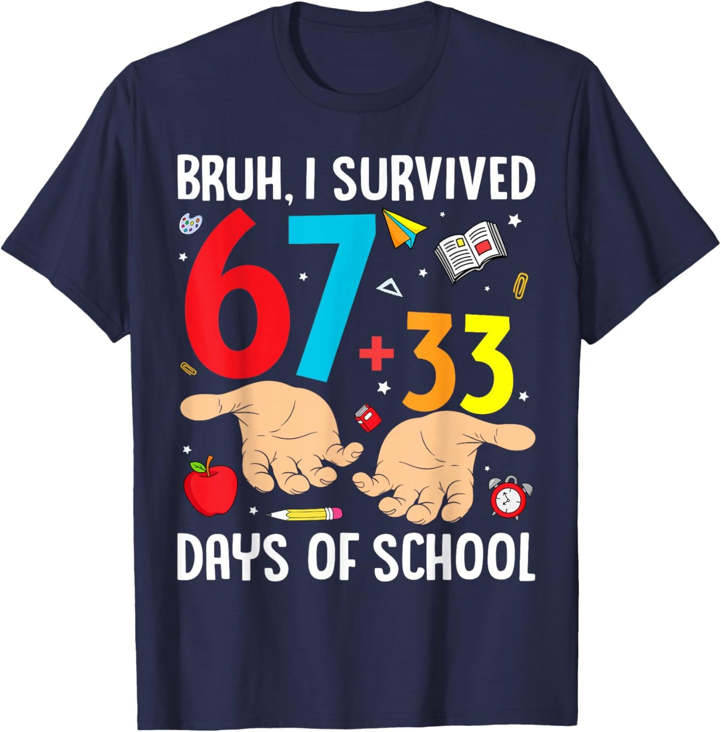 Bruh I Survived 67 33 Days of School Teachers Kids 100th Day T-Shirt - T-Shirt | Navy
