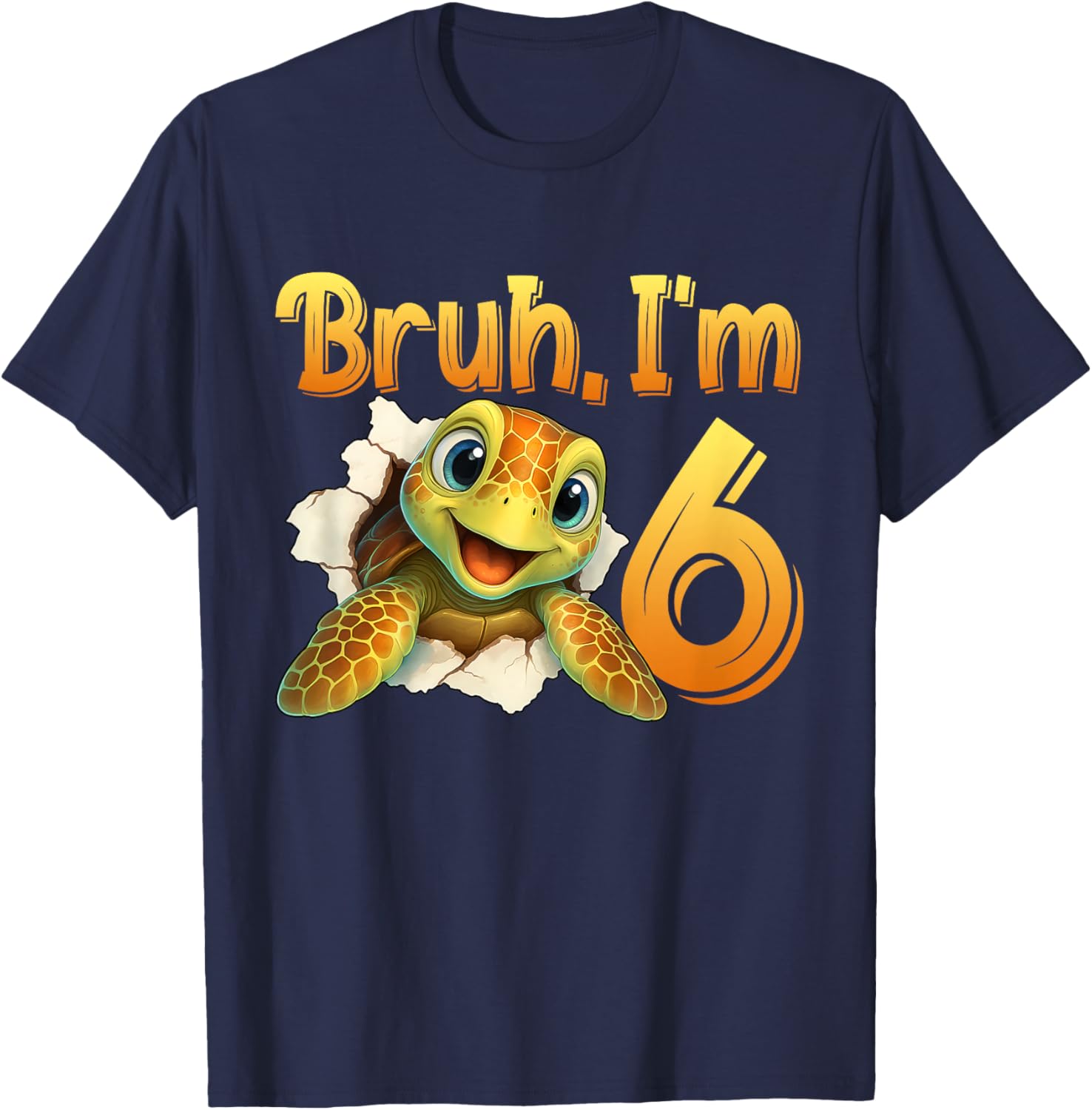 Bruh I'm 6 Turtle 6th Birthday Cute Animal Six Years Old T-Shirt - T-Shirt | Navy