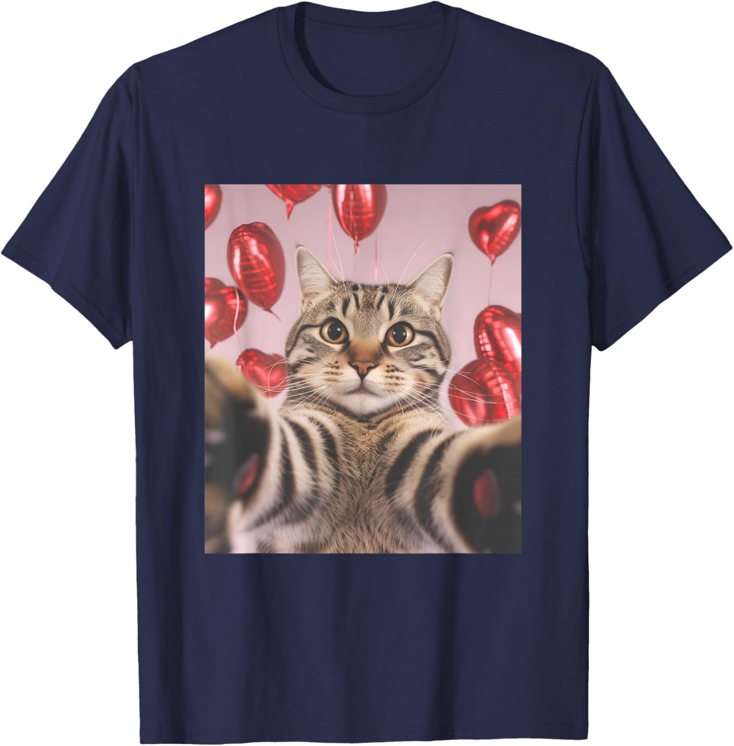 Funny Cat Selfie Valentines Day T-Shirt - T-Shirt | Navy