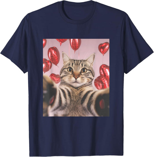 Funny Cat Selfie Valentines Day T-Shirt - T-Shirt | Navy