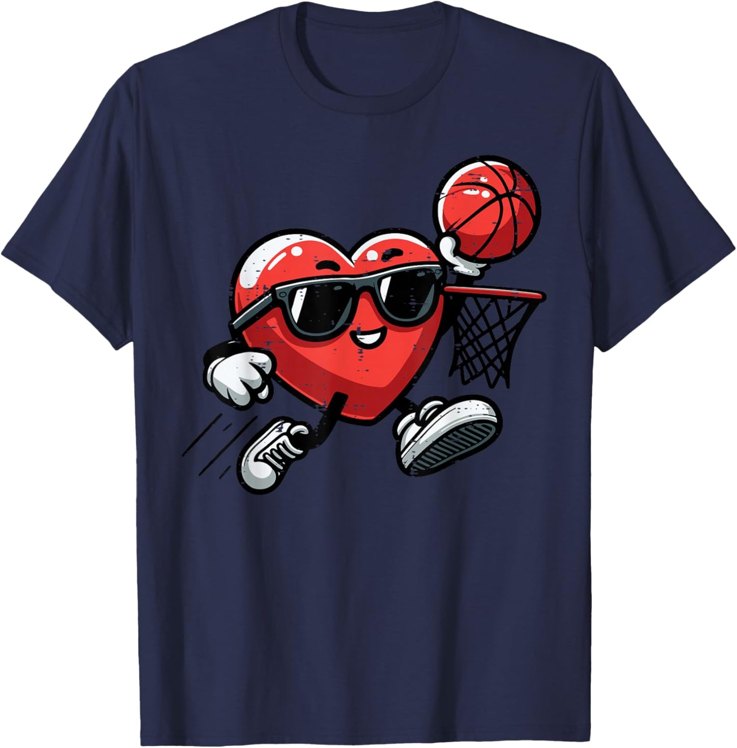Valentines Day Basketball Heart Sunglasses Boys Kids Men T-Shirt - T-Shirt | Navy