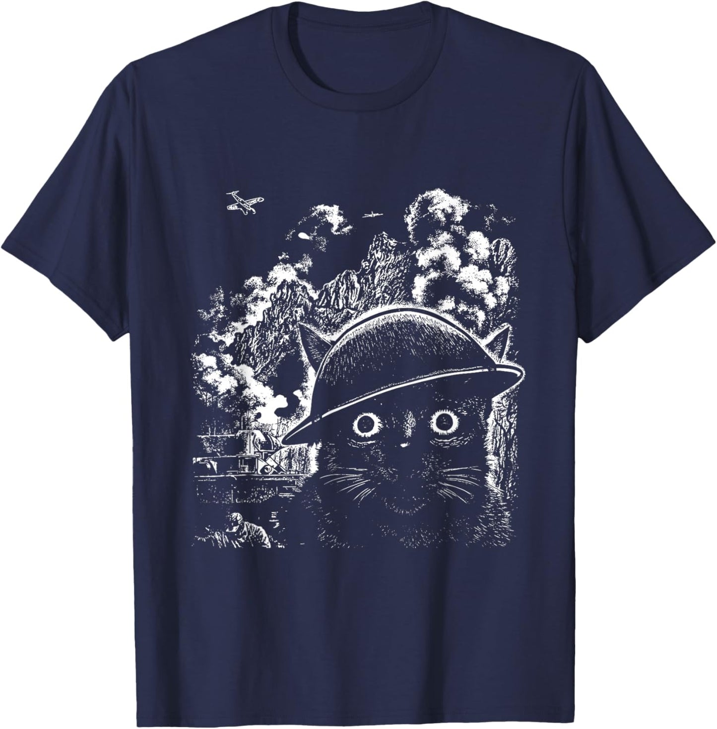 Thousand Yard Stare Cat T-Shirt - T-Shirt | Navy