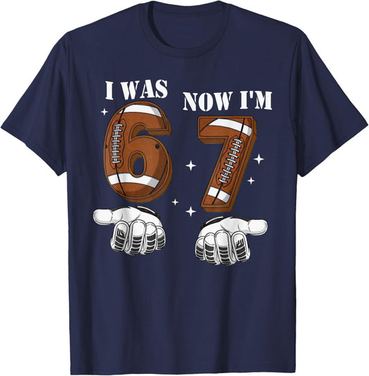 7th Birthday Boy I was 6 Now I'm 7 Football Ice Cream Drip T-Shirt - T-Shirt | Navy