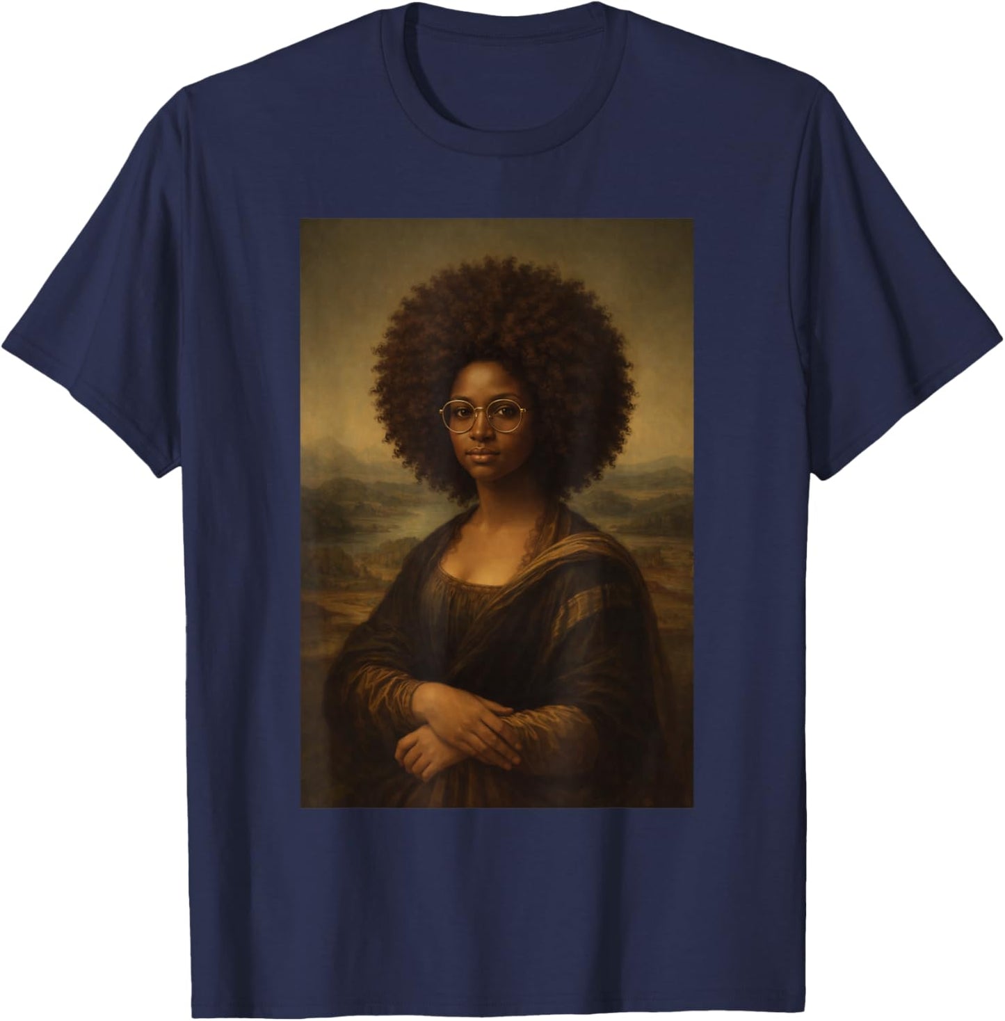 Black Mona Lisa Afro African American Black History Month T-Shirt - T-Shirt | Navy