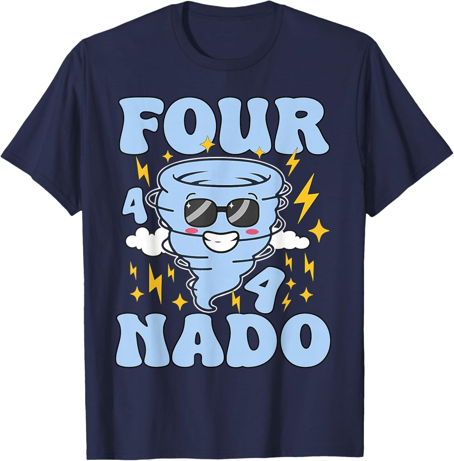 Four Nado Fournado 4th Birthday Tornado 4 Year Old Boys Kids T-Shirt - T-Shirt | Navy