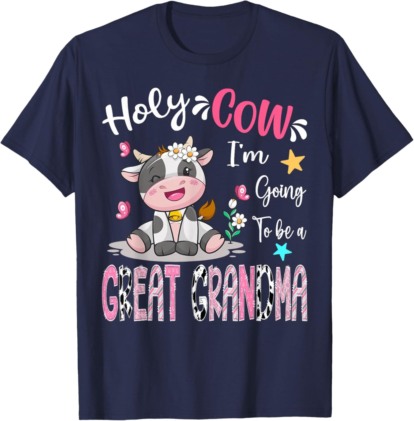 I'm Going to Be A Great Grandma Cute Cow Gender Reveal Party T-Shirt - T-Shirt | Navy