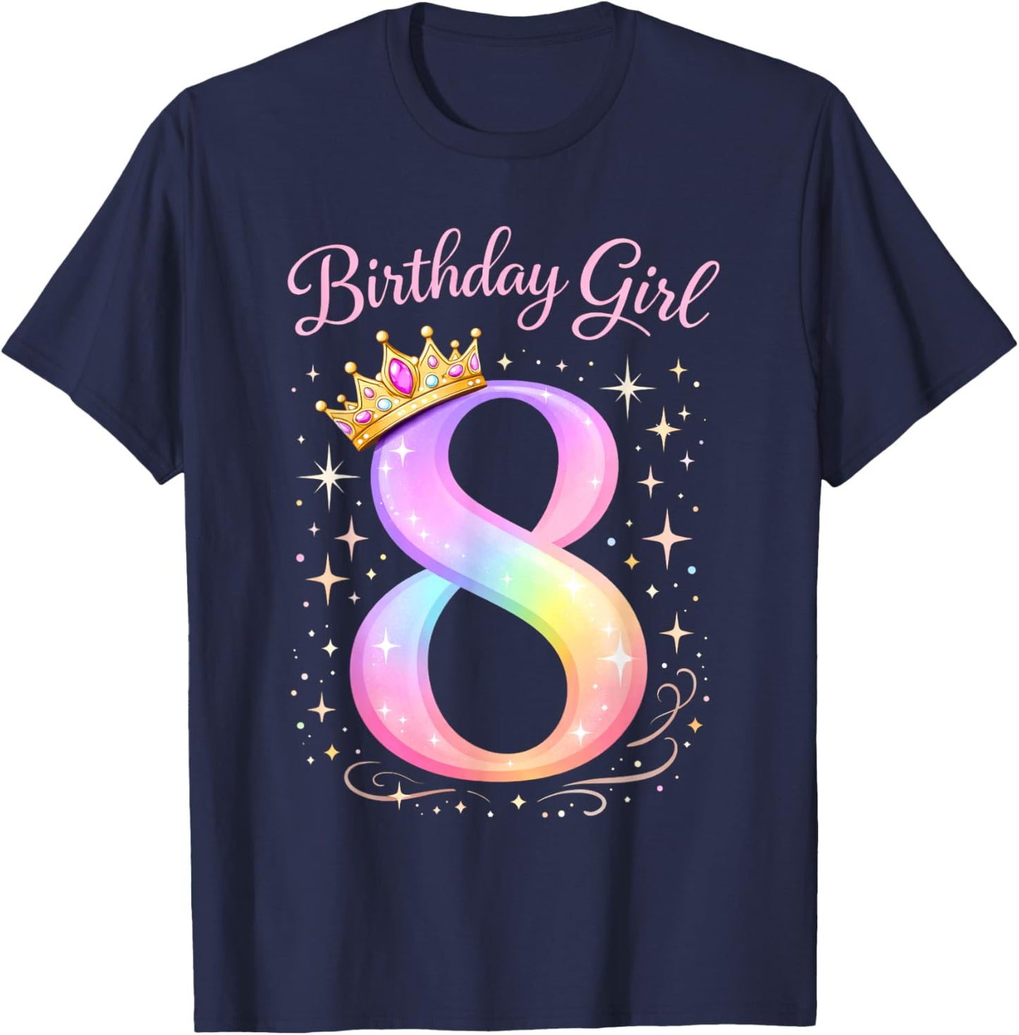 8th Birthday for Girls Eight 8 Year Old T-Shirt - T-Shirt | Navy