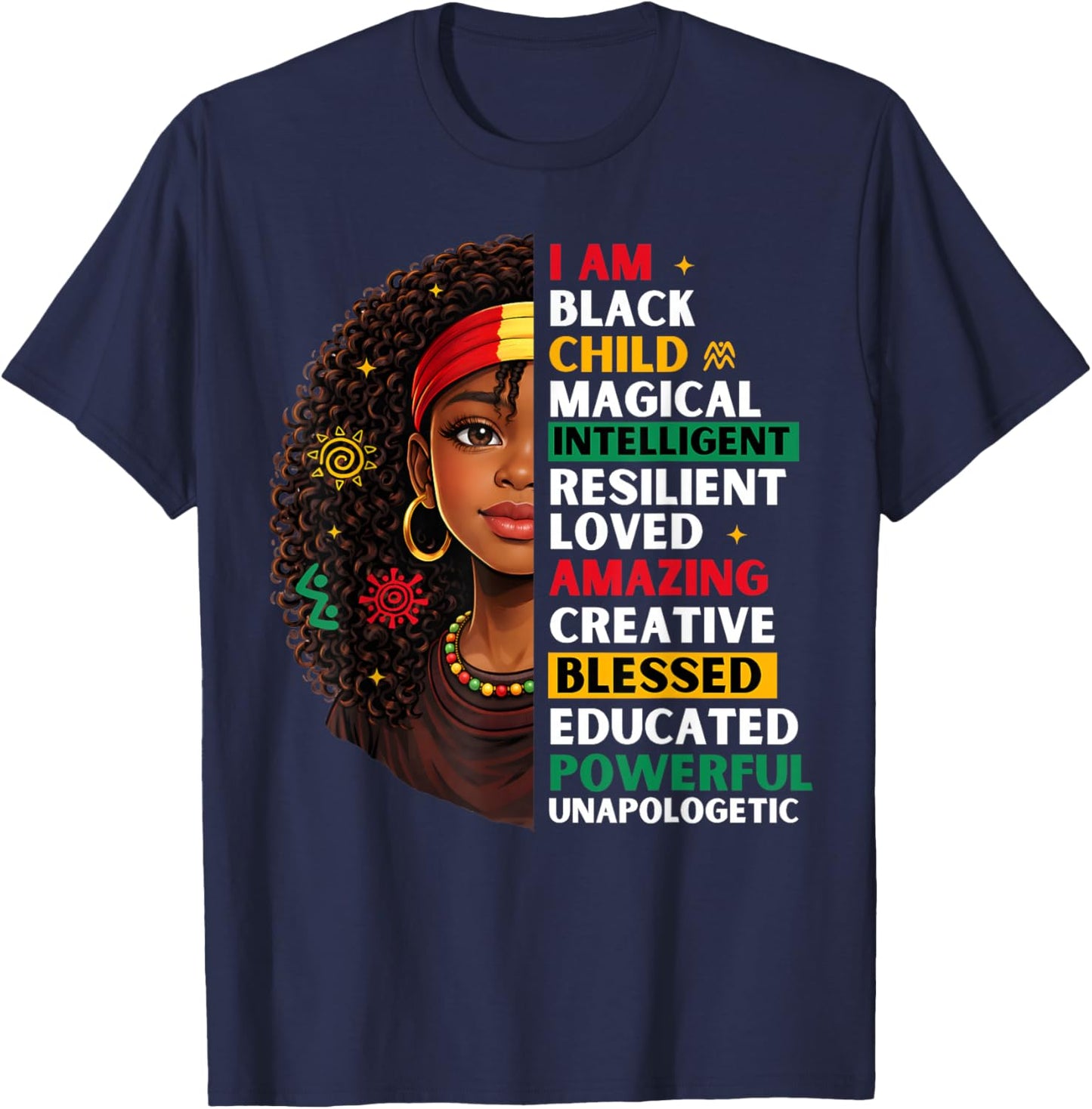 Black History Month African American Girls Kids Melanin T-Shirt - T-Shirt | Navy