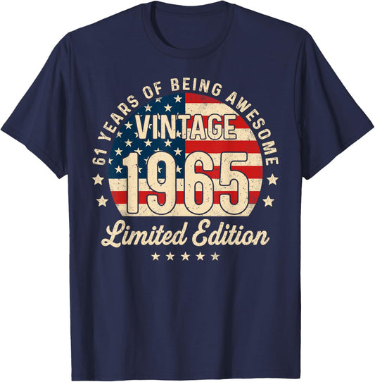 61st Birthday Vintage 1965 61 Year Old Gifts Men USA Flag T-Shirt - T-Shirt | Navy