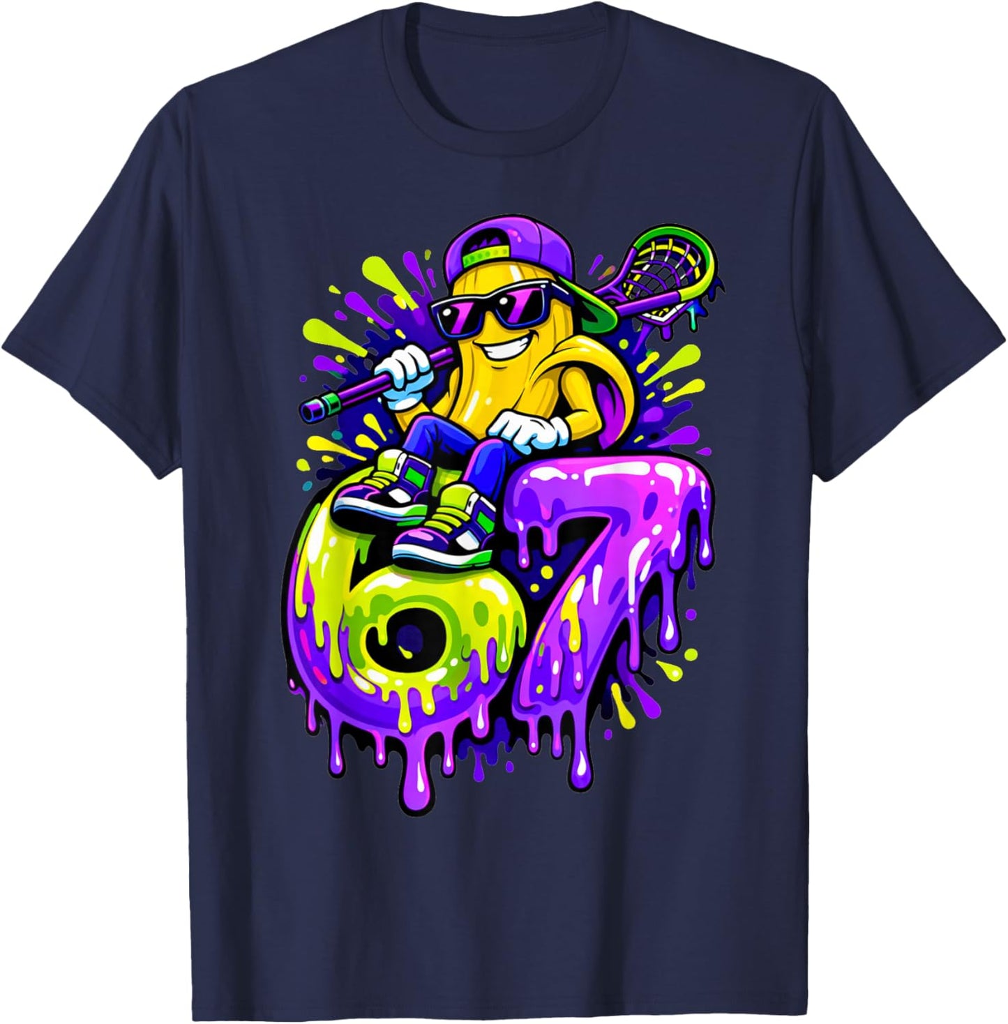 67 Lacrosse Banana Drip Six Seven Kids Boys Girls Men Women T-Shirt - T-Shirt | Navy