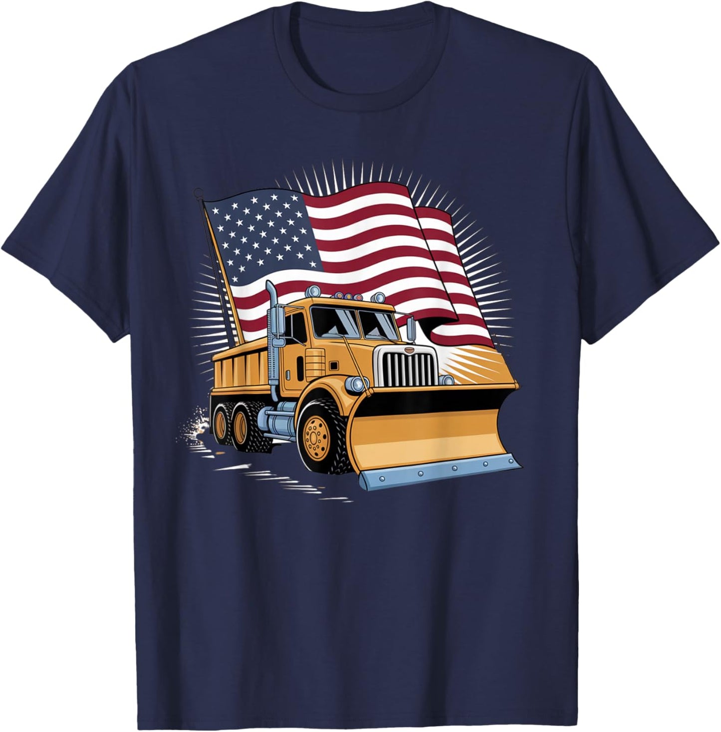 Commercial Plow Truck American Flag Highway Snow Plowing T-Shirt - T-Shirt | Navy