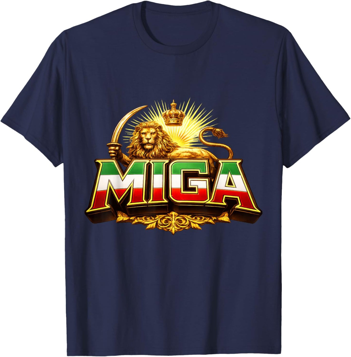 MIGA, Make Iran Great Again,Freedom,Pahlavi,Flag,Lion T-Shirt - T-Shirt | Navy