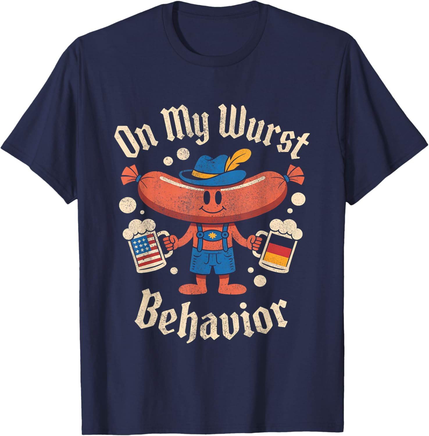 On My Wurst Behavior Oktoberfest Funny German American Flags T-Shirt - T-Shirt | Navy