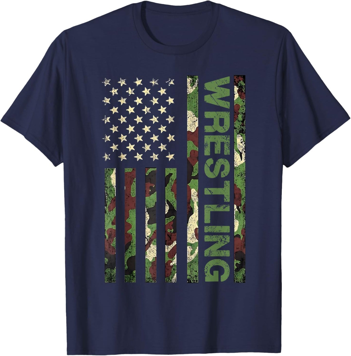 Wrestling Patriotic American US Flag Camo Wrestler T-Shirt - T-Shirt | Navy