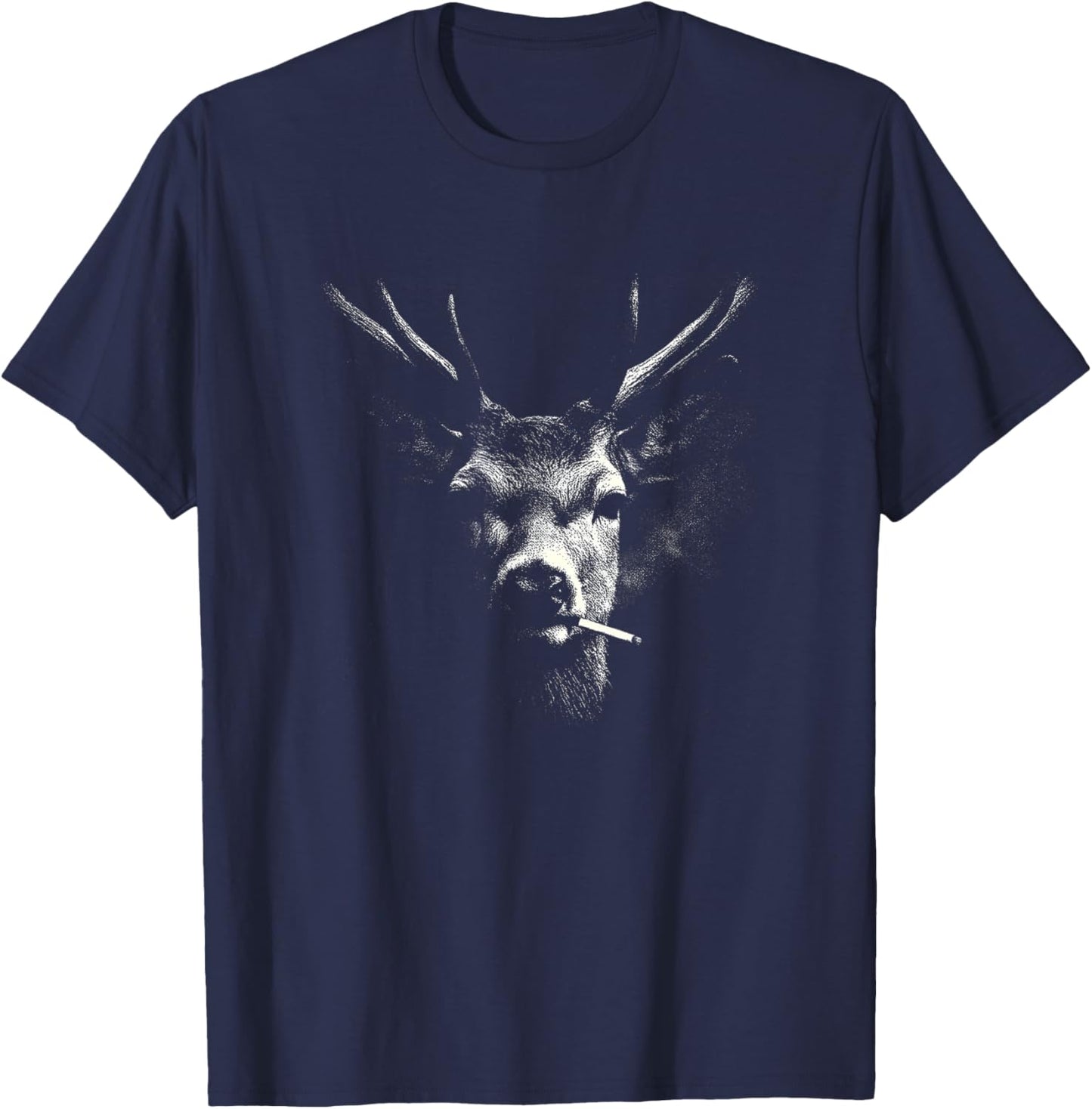 Smoking Deer Stag with Cigarette Aesthetic T-Shirt - T-Shirt | Navy
