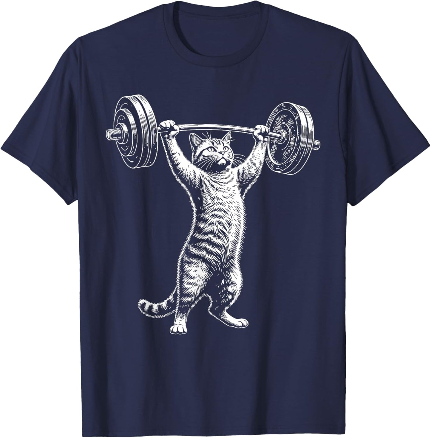 Cat Gym Funny Deadlift Cat Meme T-Shirt - T-Shirt | Navy