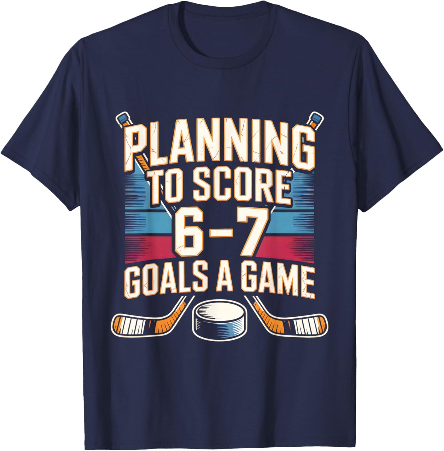 67 Hockey Meme Planning to Score 6 7 Goals Kids Brainrot T-Shirt - T-Shirt | Navy