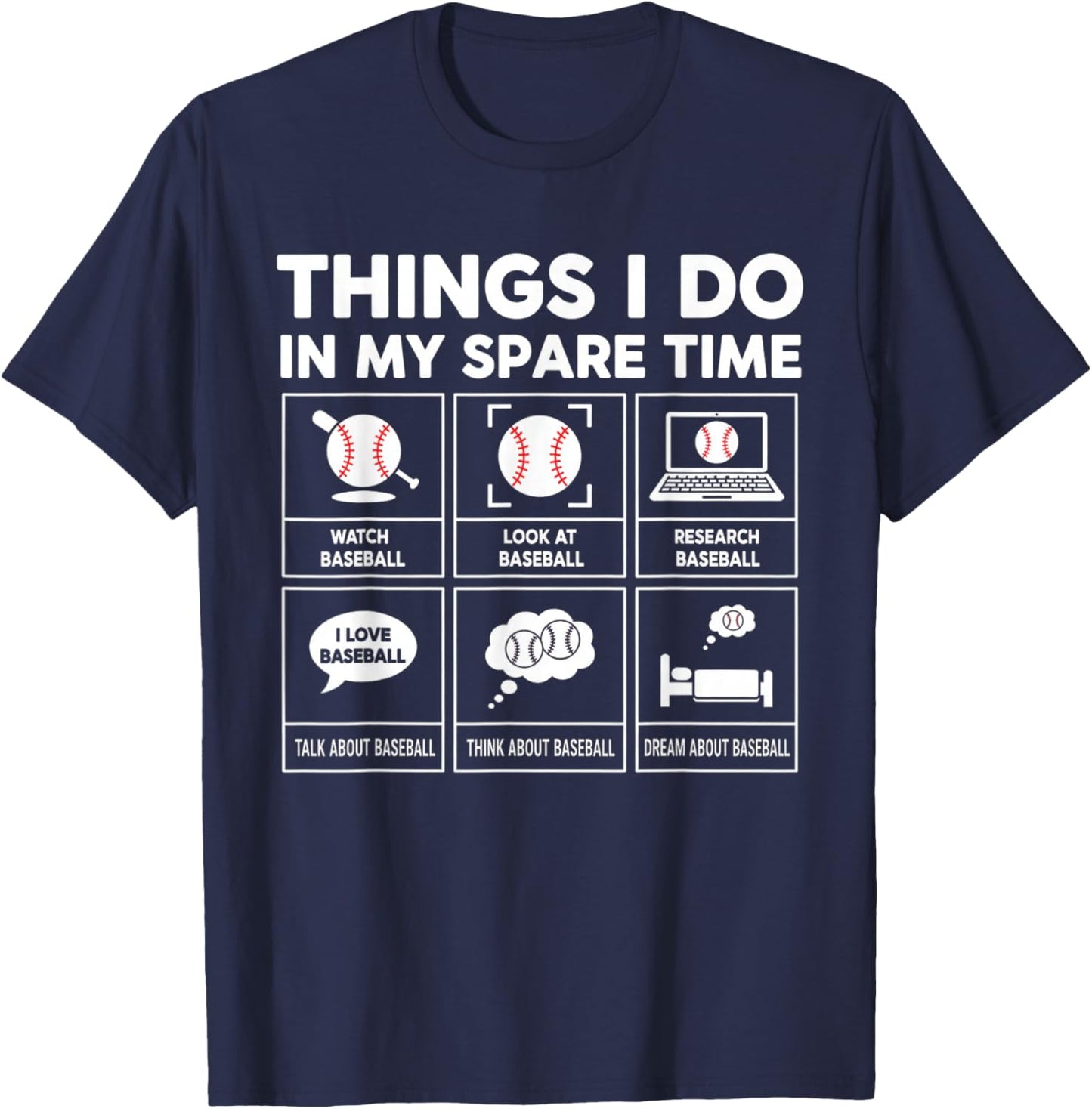 Things I Do Spare Time Baseball Player Men Women Kids T-Shirt - T-Shirt | Navy
