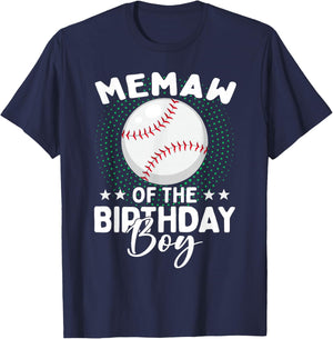Memaw of The Birthday Boy Baseball Player Birthday T-Shirt - T-Shirt | Navy