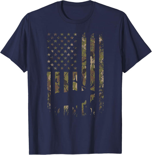 Outdoor Antlers Deer American Flag Camouflage T-Shirt - T-Shirt | Navy