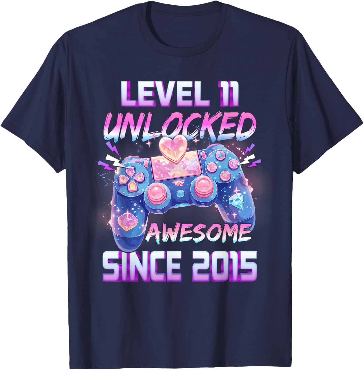 Girl Level 11 Unlocked Video Game 11th Birthday T-Shirt - T-Shirt | Navy