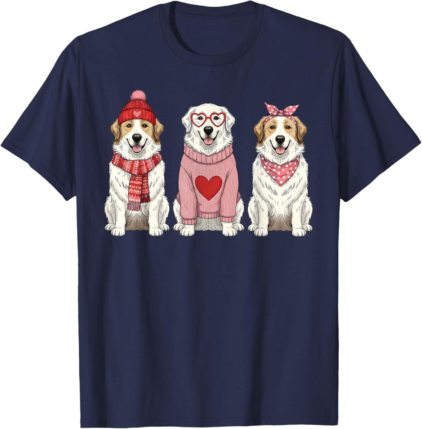 Cute Great Pyrenees Valentine Dog T-Shirt - T-Shirt | Navy