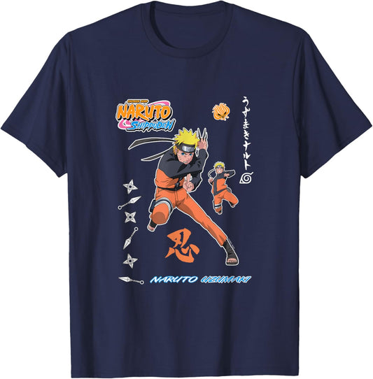 Naruto Shippuden Vintage Style Badge T-Shirt - T-Shirt | Navy