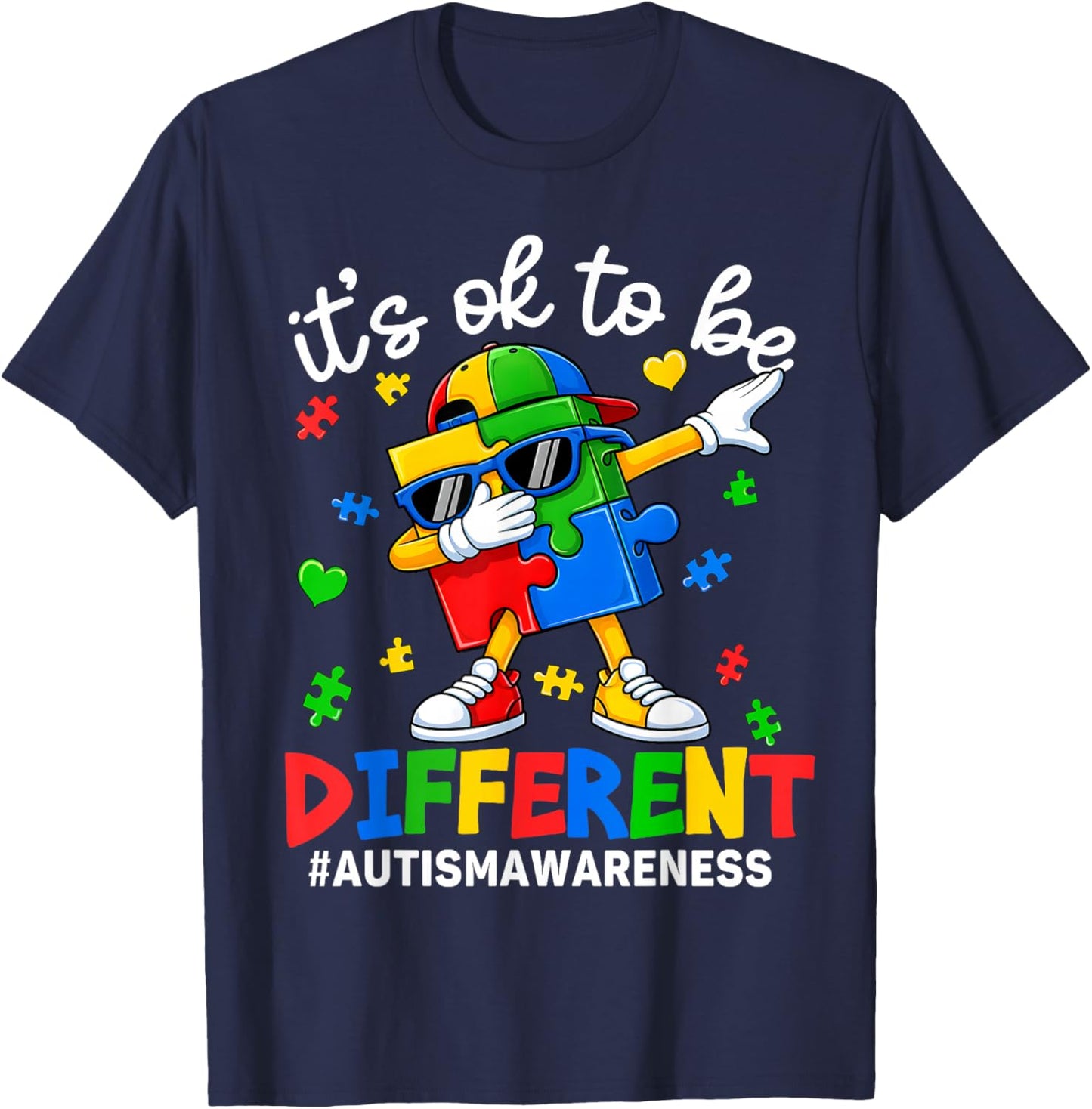 It's OK to Be Different Dabbing Puzzle Autism Awareness Kids T-Shirt - T-Shirt | Navy
