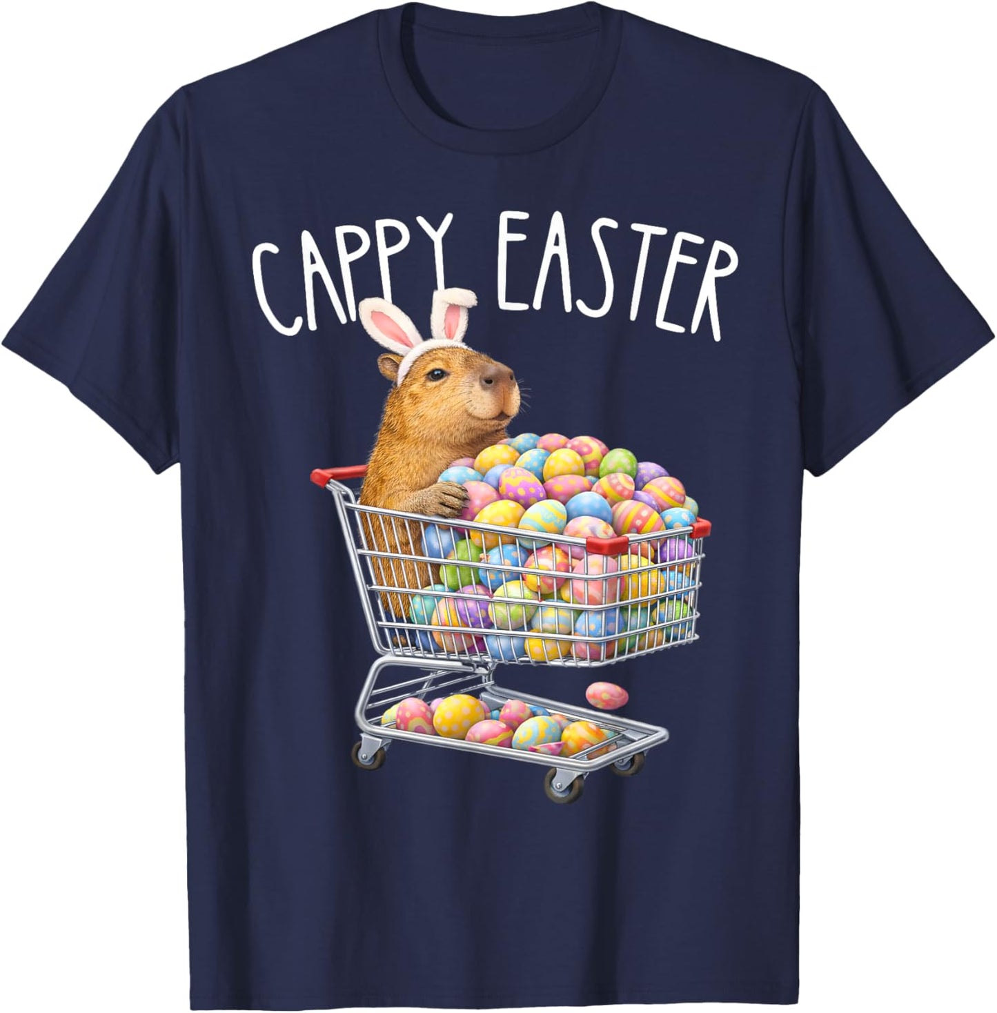 Funny Cappy Easter Capybara Easter Bunny Men Women Kids T-Shirt - T-Shirt | Navy