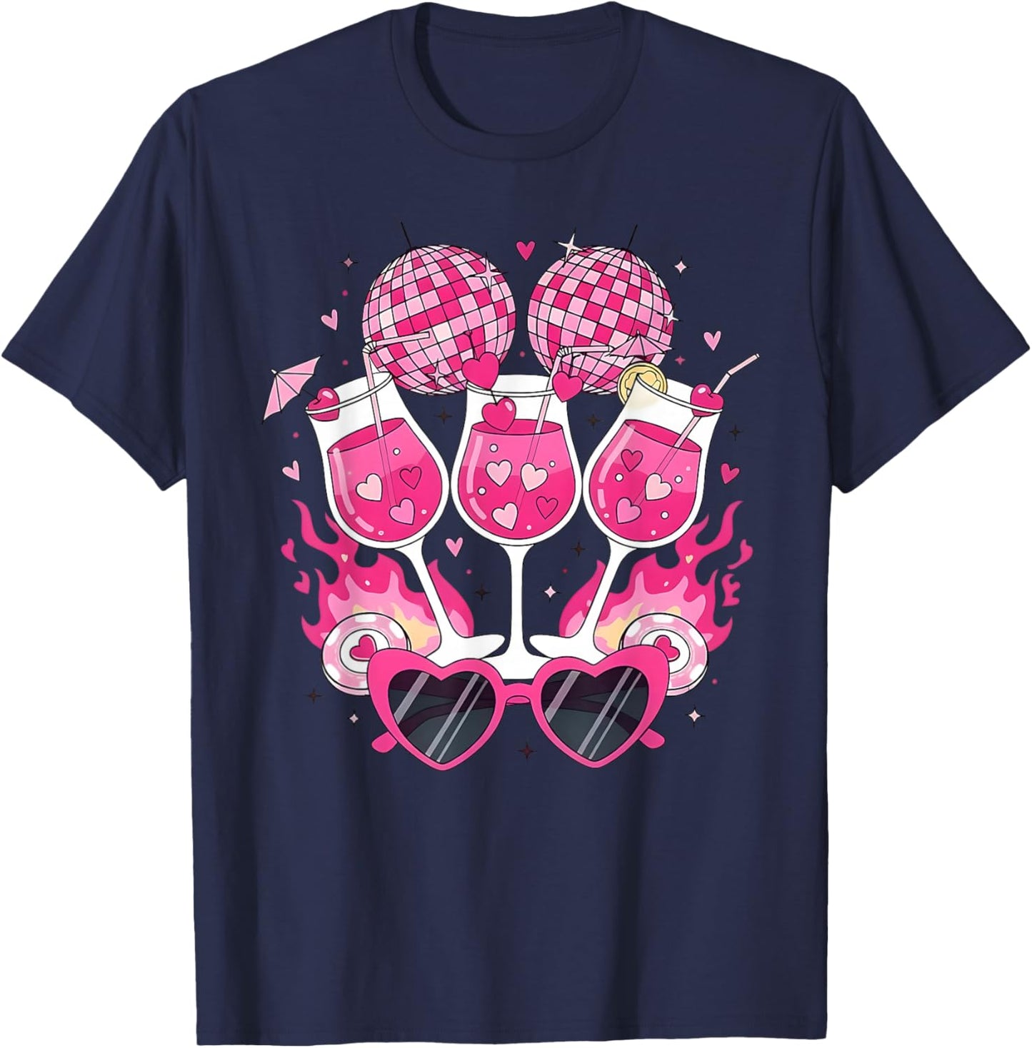Happy Valentine's Day Funny Coquette Disco Ball Heart Girls T-Shirt - T-Shirt | Navy