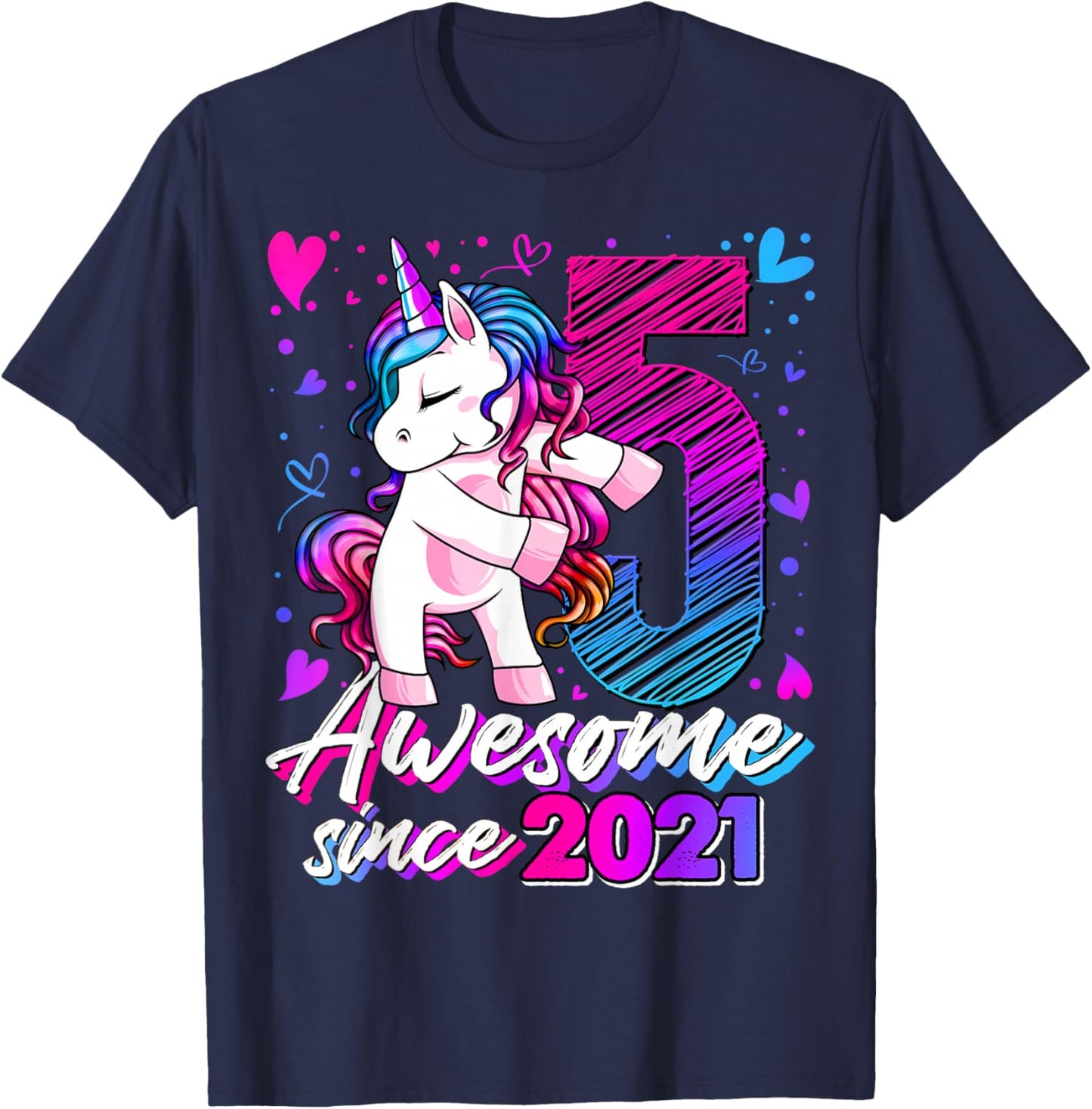 5th Birthday Shirt Girl 5 Year Old Gifts 5 Birthday Girl T-Shirt - T-Shirt | Navy
