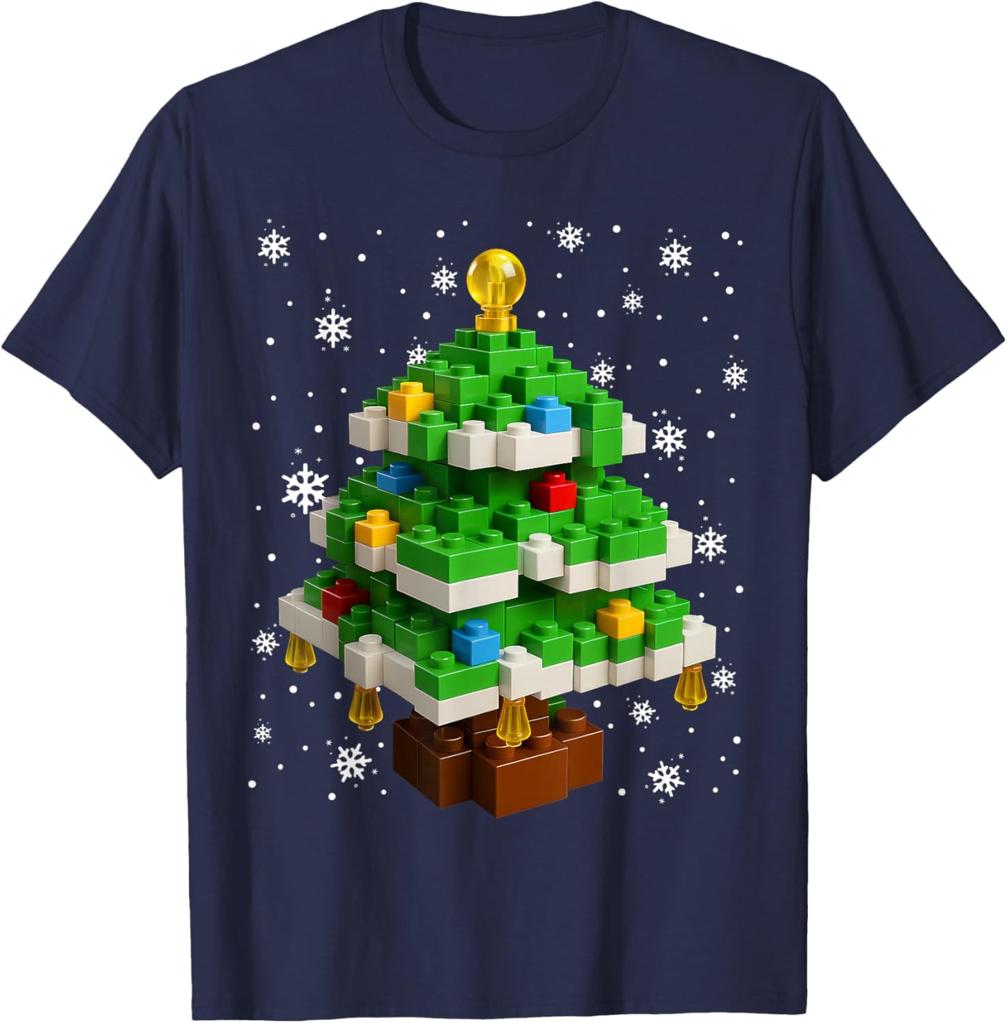 Merry Christmas PJS Blocks Building Christmas Tree Boys Kids T-Shirt - T-Shirt | Navy