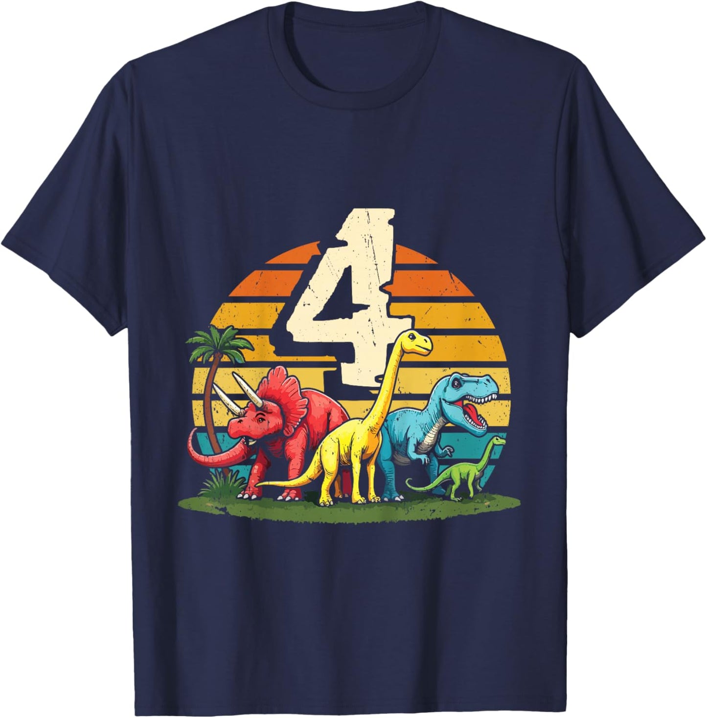 4th Birthday TRex Dinosaur 4 Year Old Boy Girl T-Shirt - T-Shirt | Navy