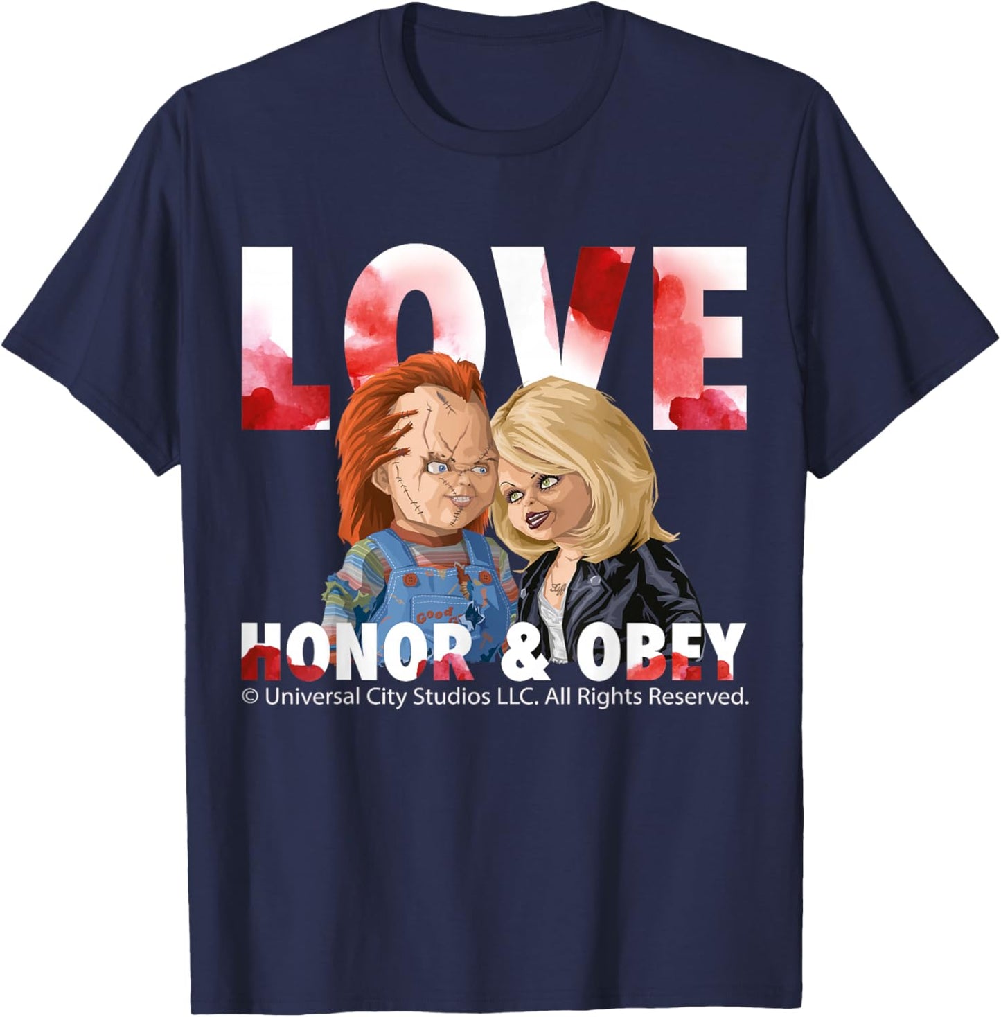Love Honor and Obey Horror Couple Chucky Tiffany T-Shirt - T-Shirt | Navy