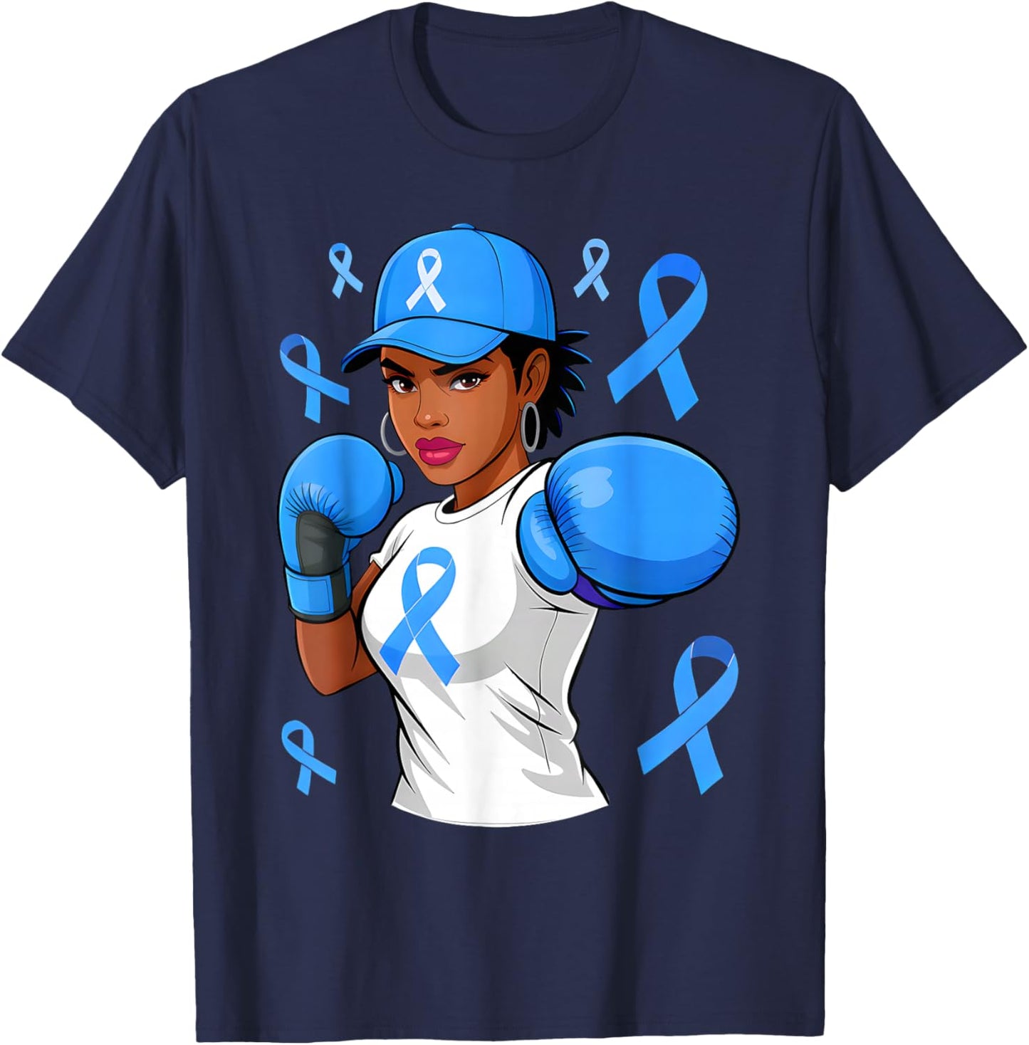 Women Black African American Fight Diabetes Awareness Month T-Shirt - T-Shirt | Navy