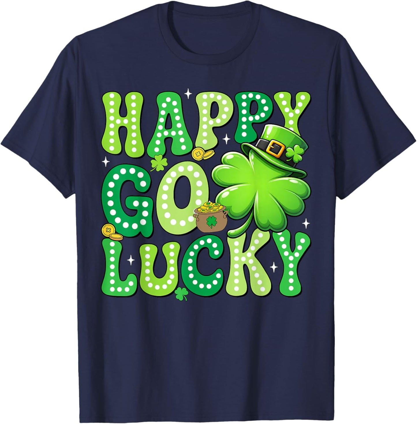 Groovy St Patrick's Day Happy Go Lucky Shamrock Men Women T-Shirt - T-Shirt | Navy