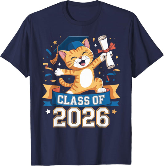 Class of 2026 Graduation Cat Elementary Graduate 2026 Kids T-Shirt - T-Shirt | Navy