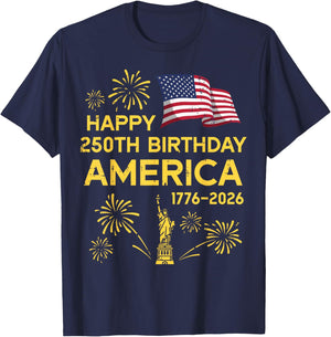 Happy 250th Birthday America 250 Years Anniversary Women Men T-Shirt - T-Shirt | Navy