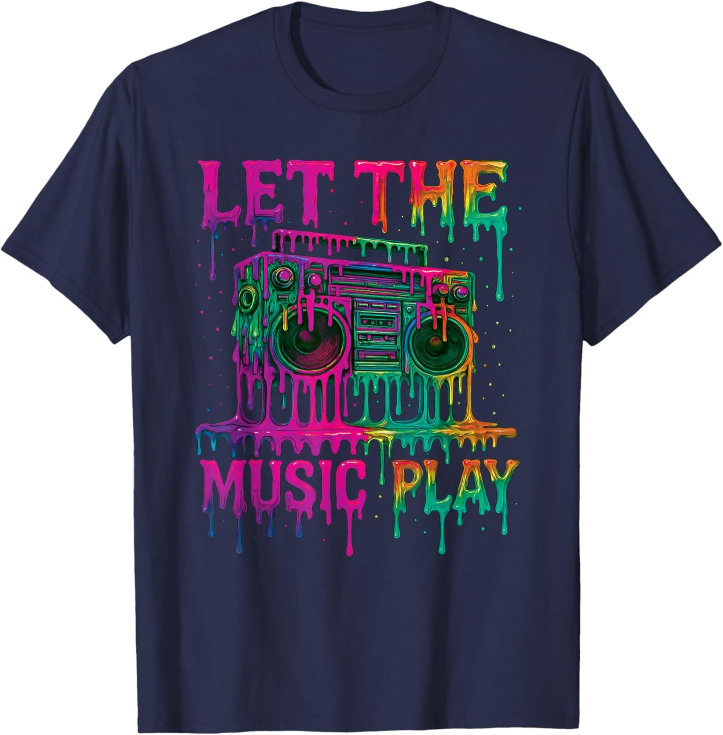 Freestyle Dance Music Let The Music Play Retro Drip Boombox T-Shirt - T-Shirt | Navy