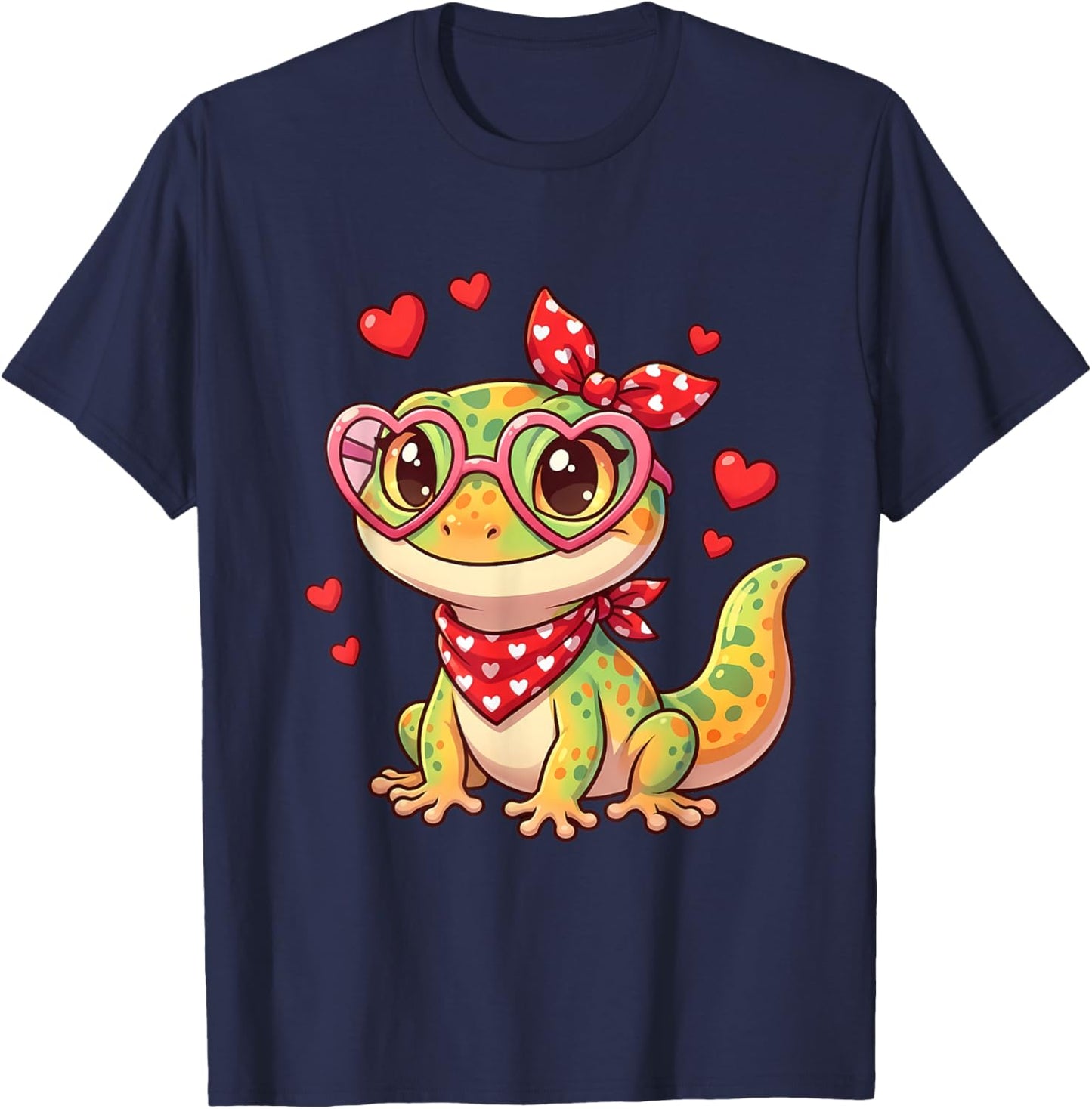 Cute Little Gecko Hearts for Gecko Lovers and Couples T-Shirt - T-Shirt | Navy
