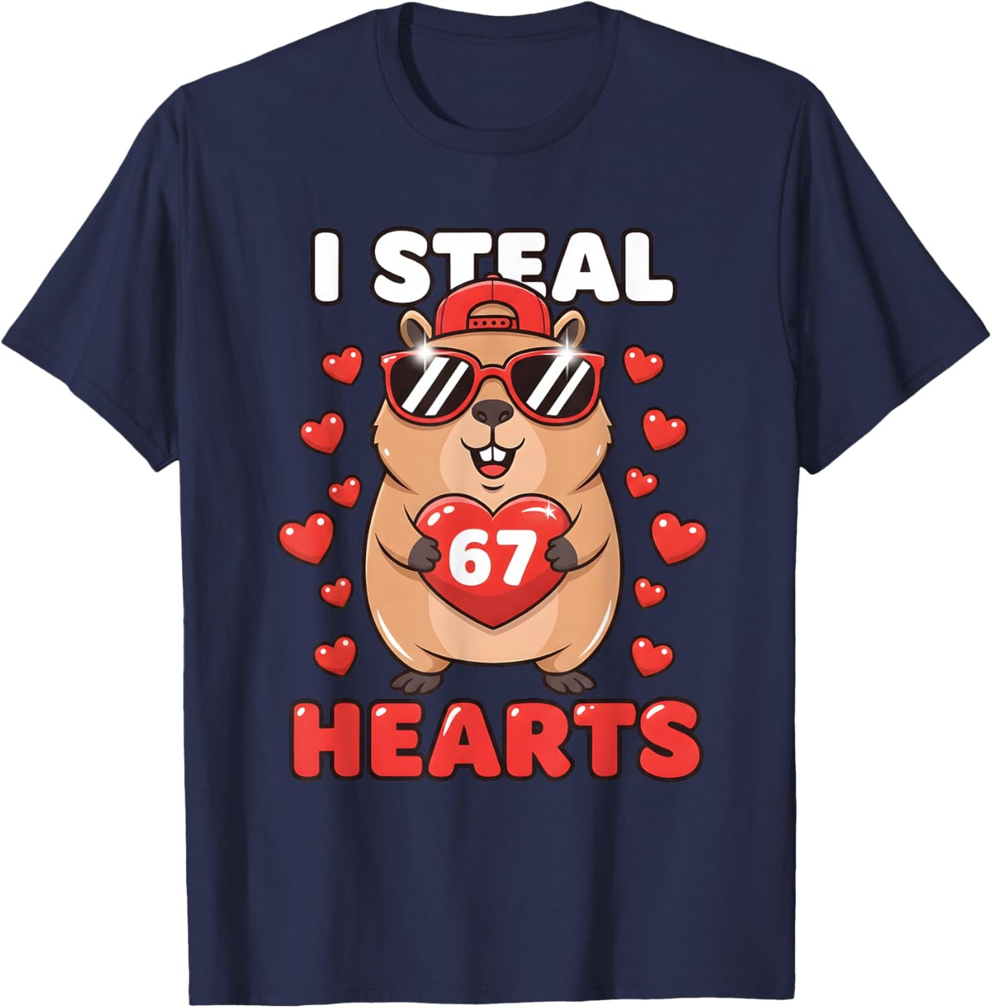 I Steal Hearts Capybara Cute Kawaii Happy Valentine Heart 67 T-Shirt - T-Shirt | Navy