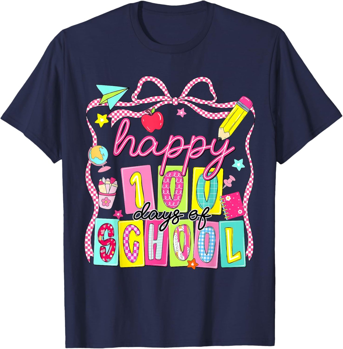 Preppy 100 Days of School 100th Day of School Kids Teacher T-Shirt - T-Shirt | Navy