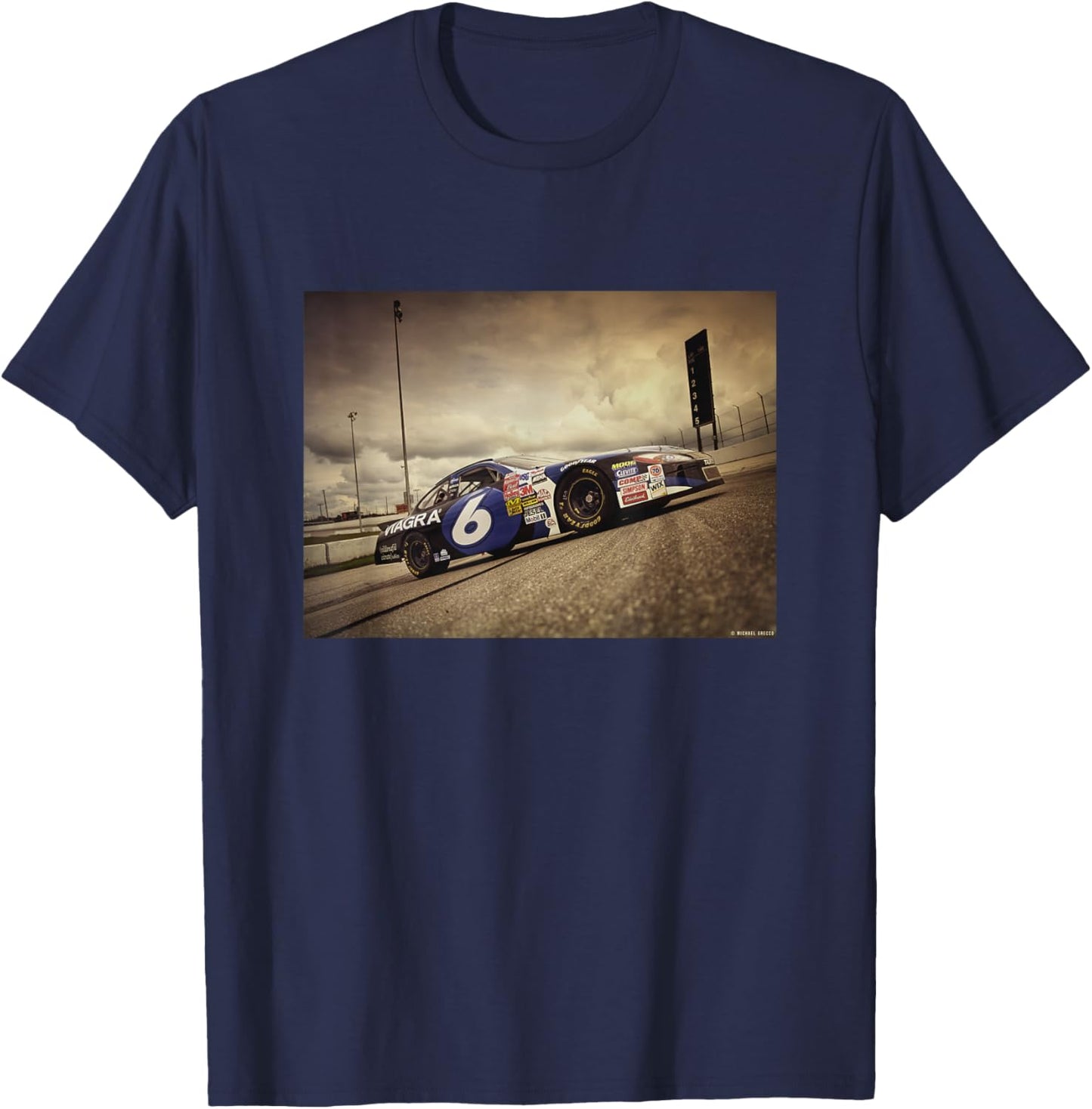Mark Martin American Stock Car Racer by Michael Grecco T-Shirt - T-Shirt | Navy