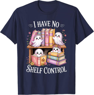 I Have No Shelf Control Funny Ghost Reading Books Pun Design T-Shirt - T-Shirt | Navy