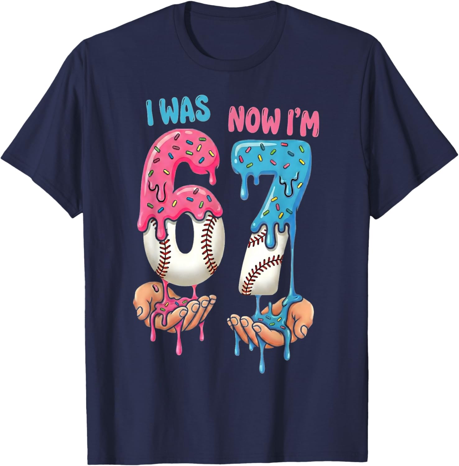 Baseball Ice Cream I was 6 Now I'm 7 Funny 67 Birthday Boy T-Shirt - T-Shirt | Navy