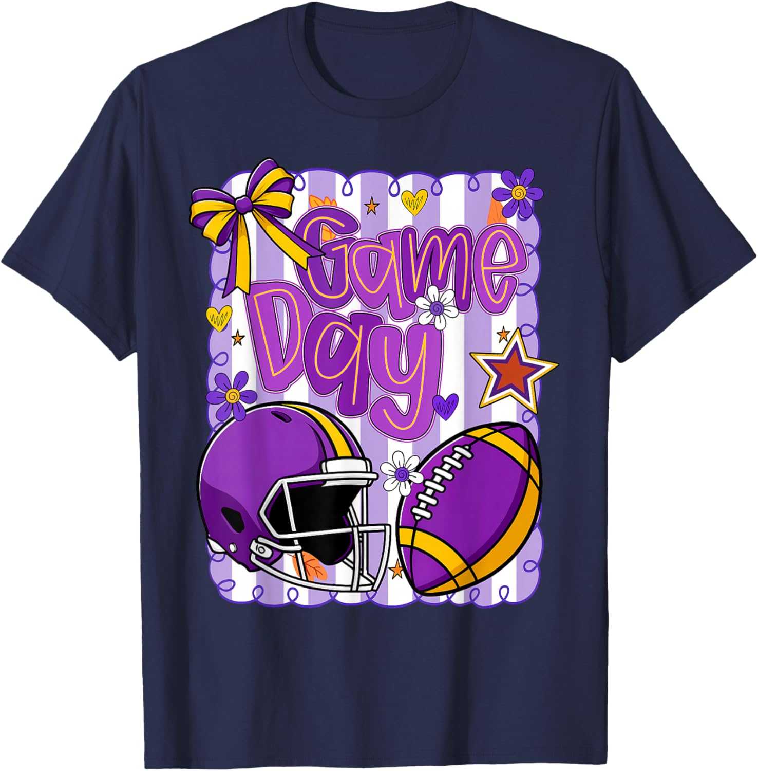 Purple Gold Cheerleader Game Day Football Cheer Mom Sister T-Shirt - T-Shirt | Navy