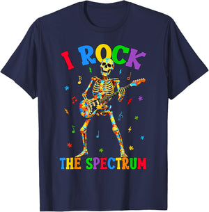 I Rock The Spectrum Skeleton Guitar Rock Autism Awareness T-Shirt - T-Shirt | Navy