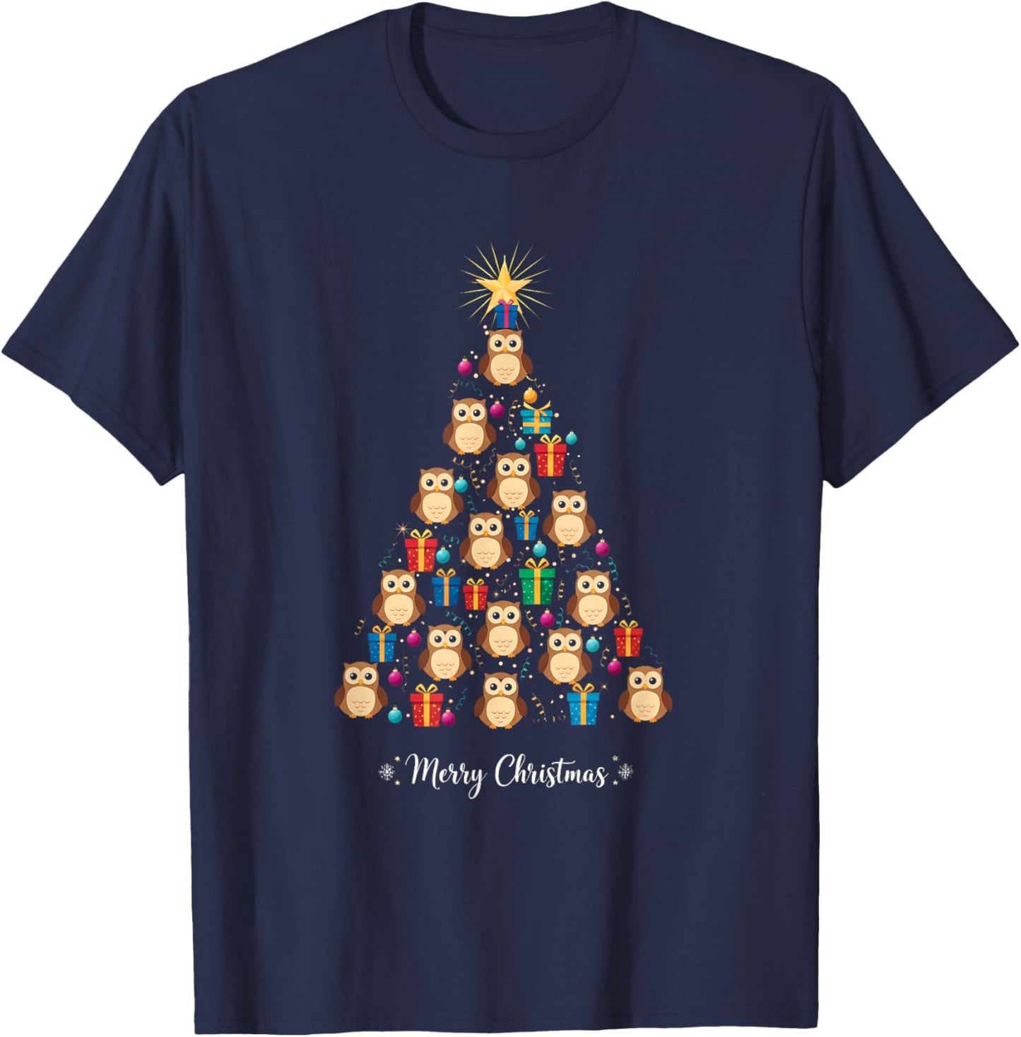 Owl Christmas Tree Xmas Day & Women T-Shirt - T-Shirt | Navy