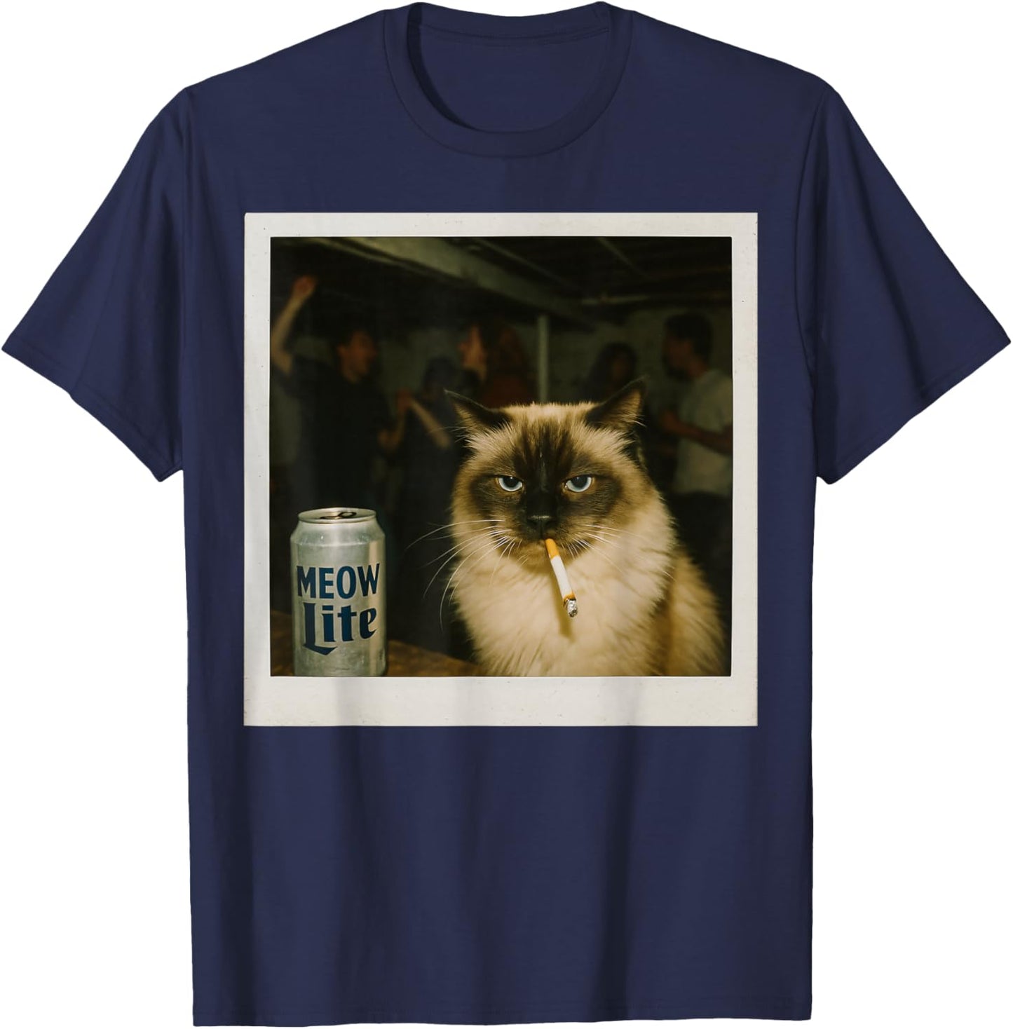 Meow Lite Party Cat - Stupid Brainrot Humor Aesthetic T-Shirt - T-Shirt | Navy
